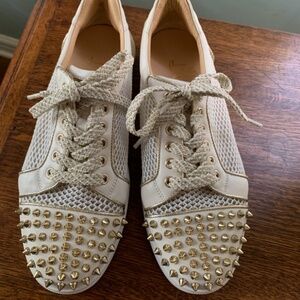 Christian Louboutin Vieira Leather and Gold Mesh studded sneakers size 39/ us 9